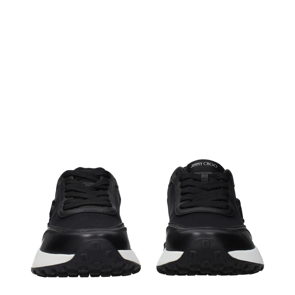 Jimmy Choo black fabric athletic sneakers with sleek design and sporty laces, ideal for casual and athletic wear.