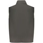 Norway 1963 black polyester men's vest displayed flat, showcasing its smooth fabric and classic design.