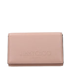 Jimmy Choo pink leather clutch bag with sleek design and elegant finish, perfect for evening events and special occasions.