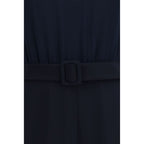 Blue P.A.R.O.S.H. polyester jumpsuit with long sleeves and a fitted waist, displayed on a hanger.