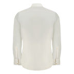 Hugo Boss white cotton men's shirt with classic collar and button-down front, showcasing a sleek, tailored fit.
