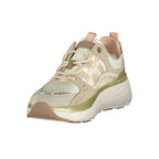 Twinset beige polyurethane women's sneakers with white rubber soles and lace-up design, casual and stylish footwear.