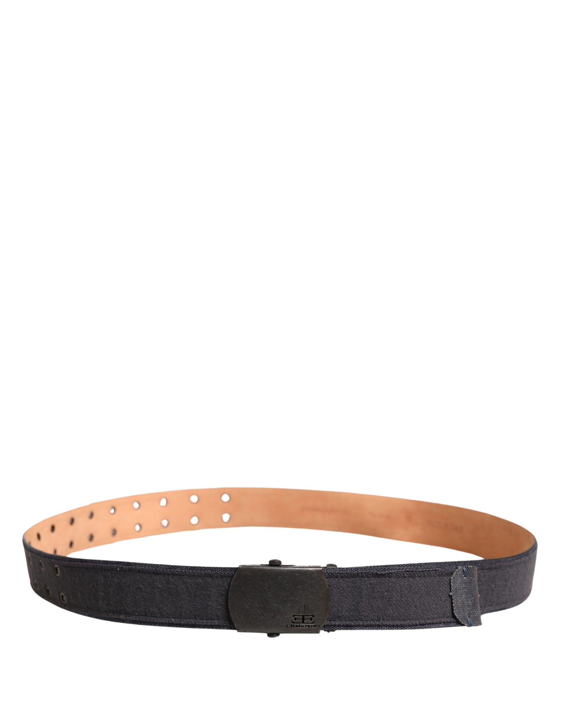 Ermanno Scervino Black Wool Cotton Logo Metal Buckle Belt Ermanno Scervino