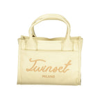 Twinset beige cotton women's handbag with top handles and subtle stitching, stylish and versatile accessory.
