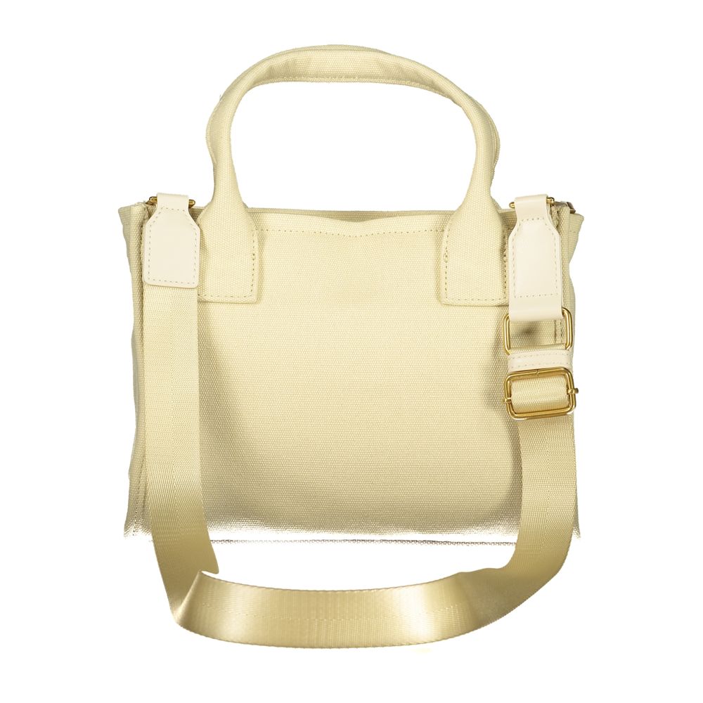 Twinset beige cotton women's handbag with structured design and top handles, featuring subtle stitching details.
