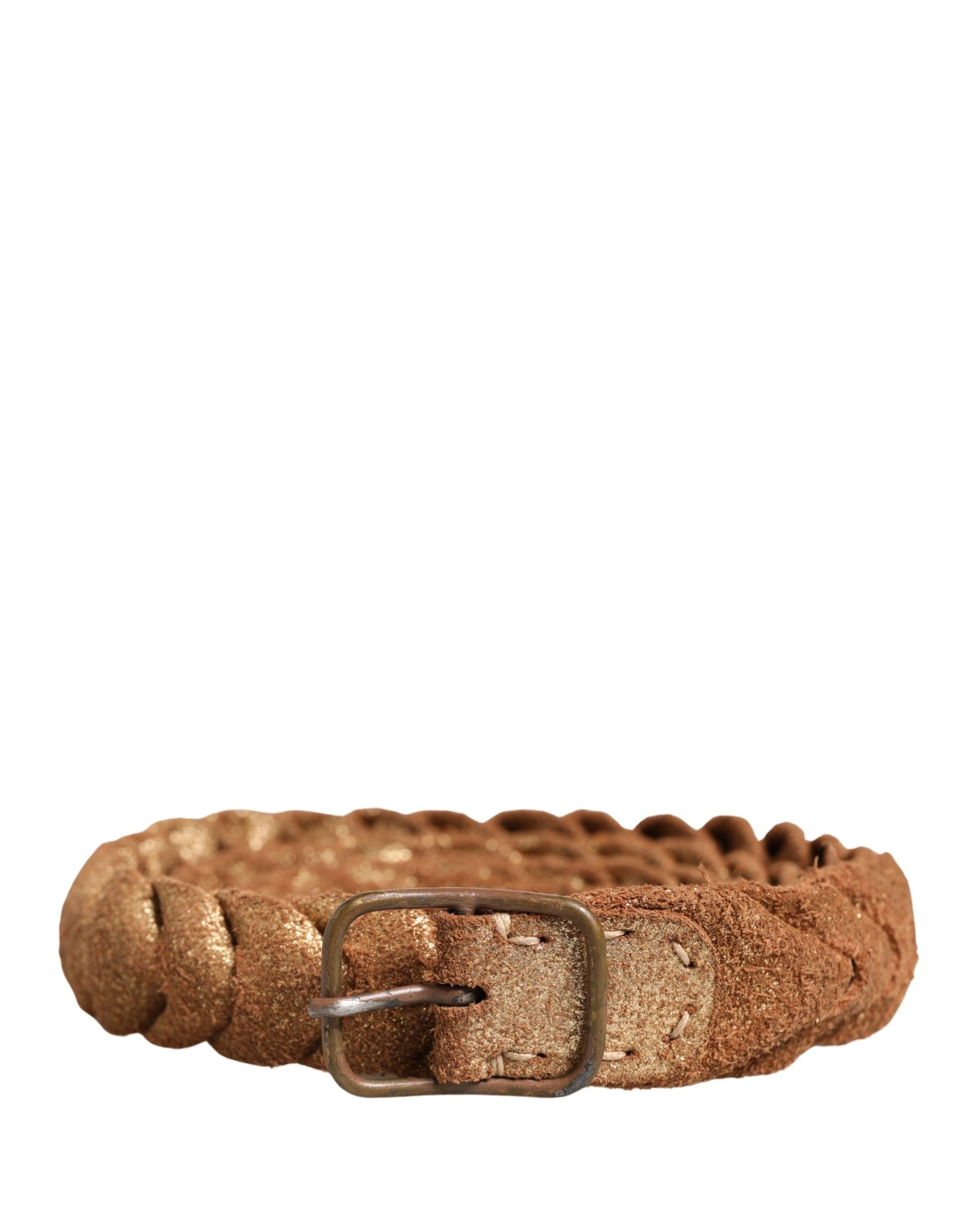Ermanno Scervino Brown Leather Braided Metal Buckle Belt Ermanno Scervino
