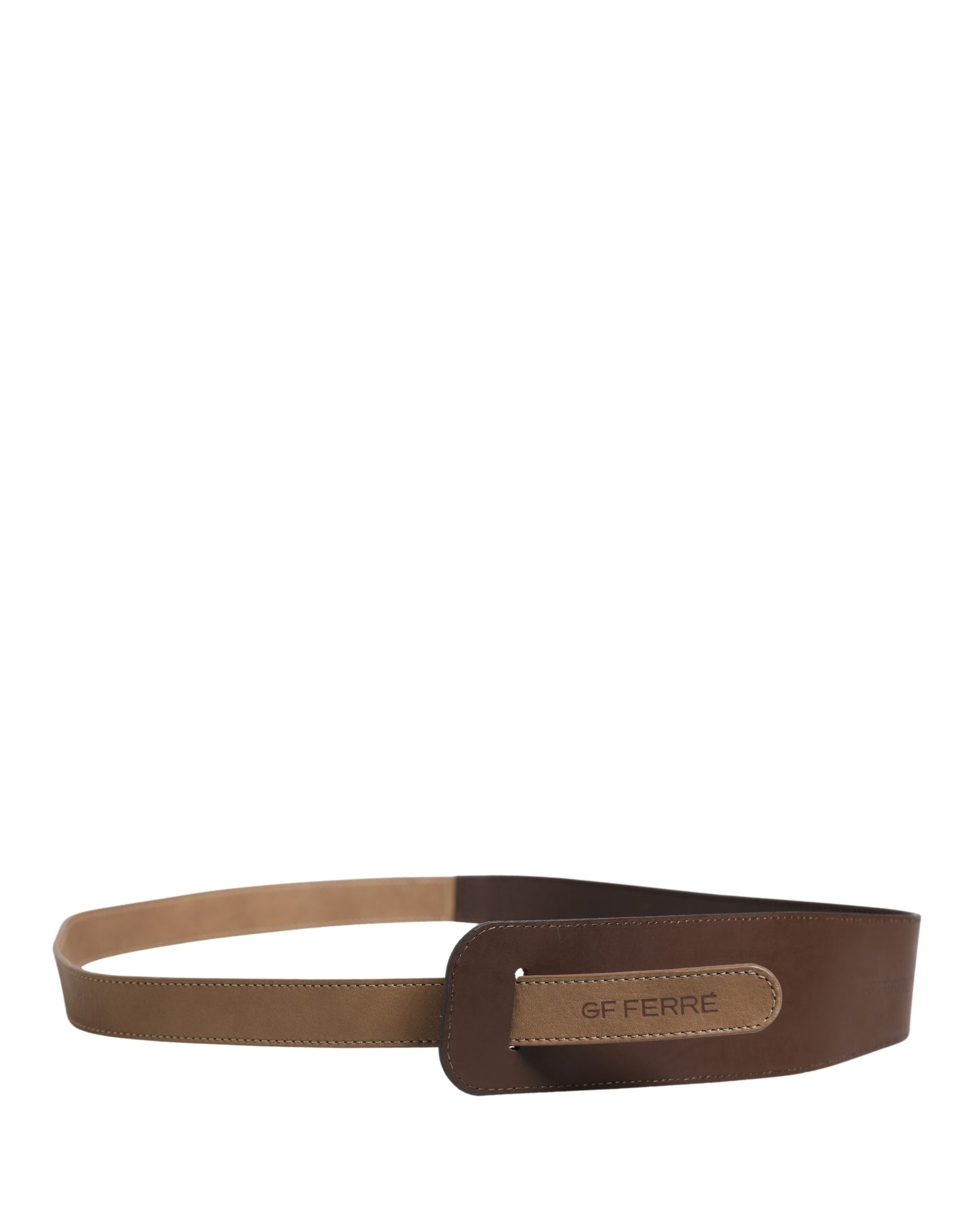 GF Ferre Brown Genuine Leather Logo Wide Waist Women Belt GF Ferre