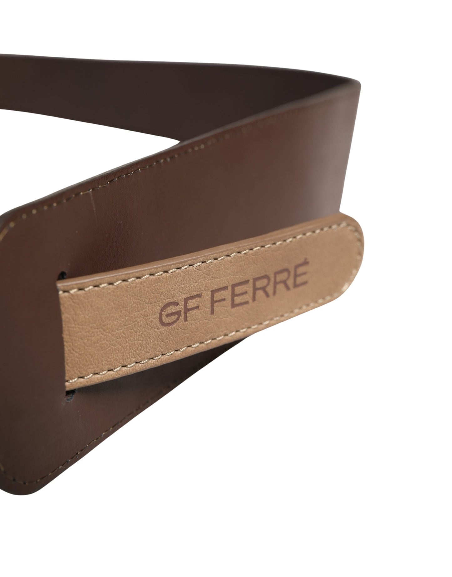 GF Ferre Brown Genuine Leather Logo Wide Waist Women Belt GF Ferre