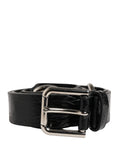 Dolce & Gabbana Black Exotic Leather Silver Metal Buckle Belt - Eljoys Fashion 