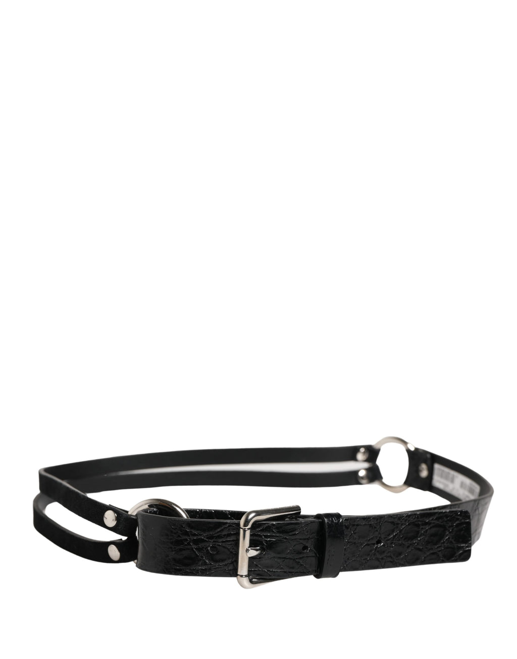 Dolce & Gabbana Black Exotic Leather Silver Metal Buckle Belt - Eljoys Fashion 