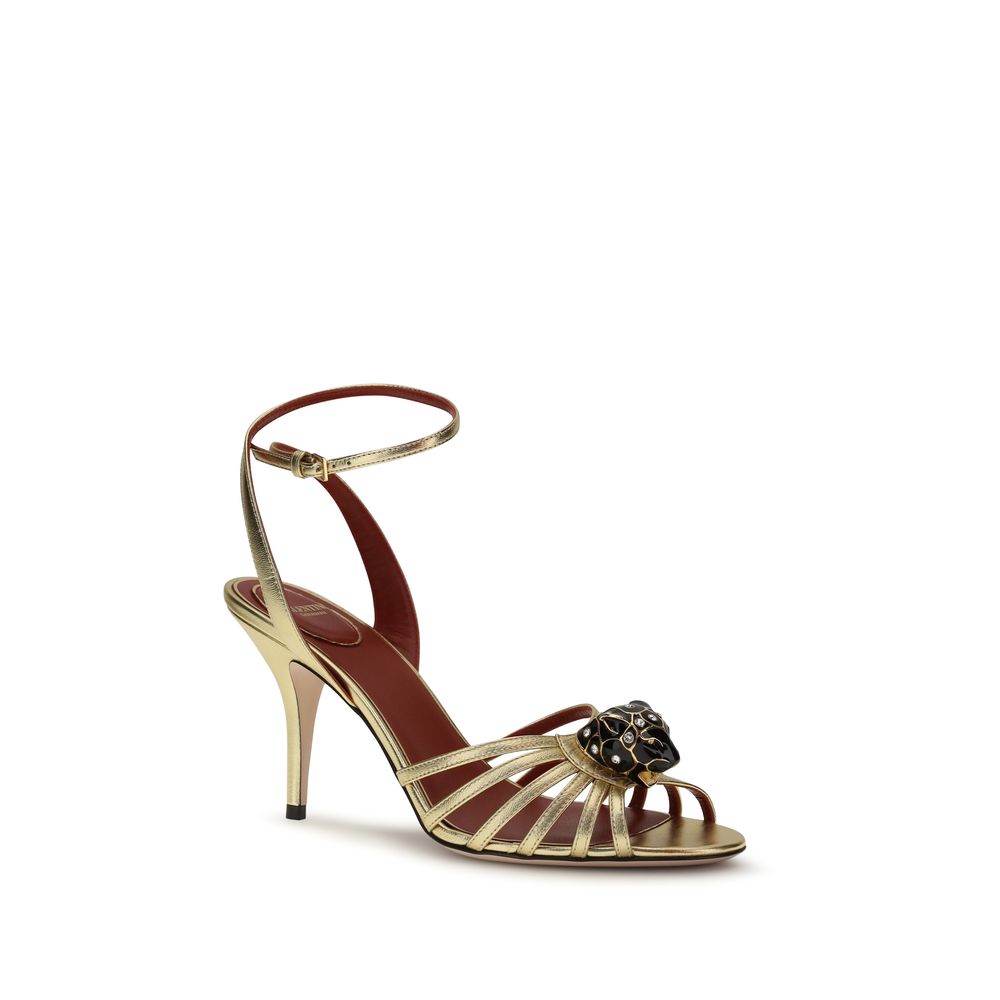 Valentino Garavani Gold Calf Leather Bos Taurus Stiletto Heel Sandals Valentino Garavani