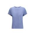Brunello Cucinelli blue nylon t-shirt displayed on a hanger, showcasing its sleek fabric and casual fit.