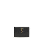 Saint Laurent Black Calf Leather Bos Taurus Wallet with multiple card slots and sleek design.