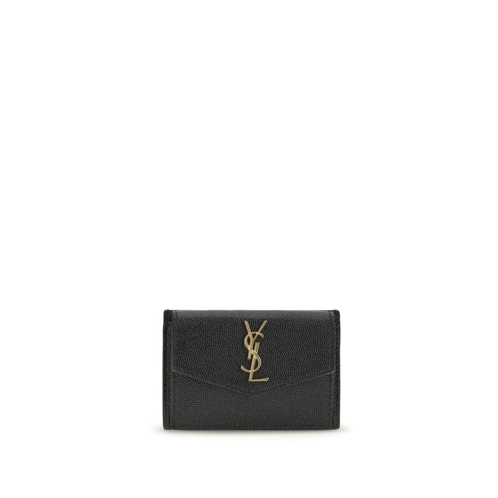 Saint Laurent Black Calf Leather Bos Taurus Wallet with multiple card slots and sleek design.