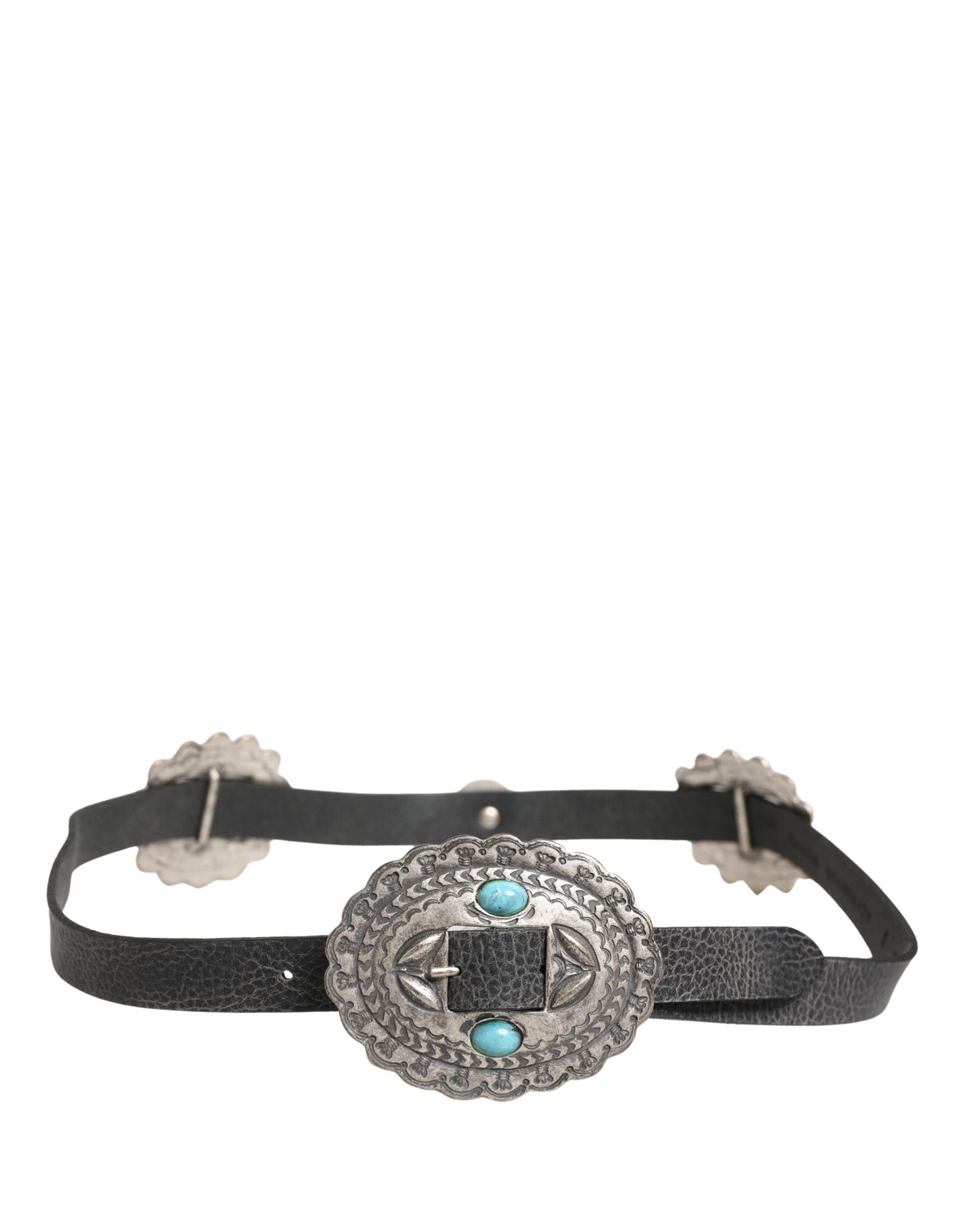 Cavalli Class Black Turquoise Leather Embellished Oval Buckle Belt Cavalli Class