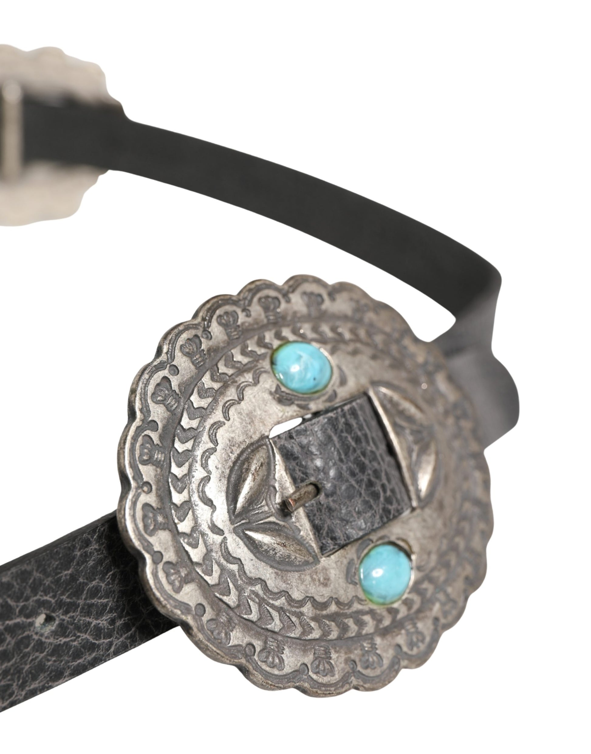Cavalli Class Black Turquoise Leather Embellished Oval Buckle Belt Cavalli Class