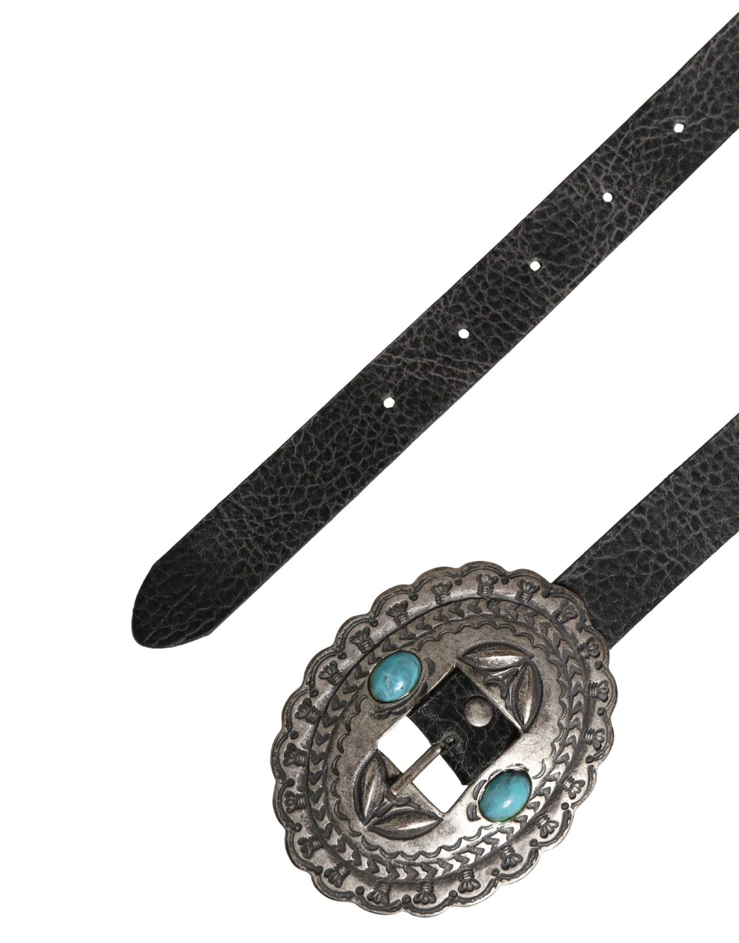 Cavalli Class Black Turquoise Leather Embellished Oval Buckle Belt Cavalli Class