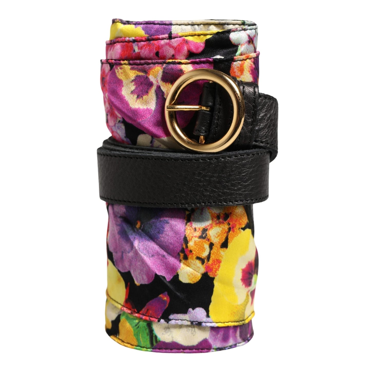 Cavalli Class Multicolor Floral Wide Waist Gold Metal Buckle Cintura Belt