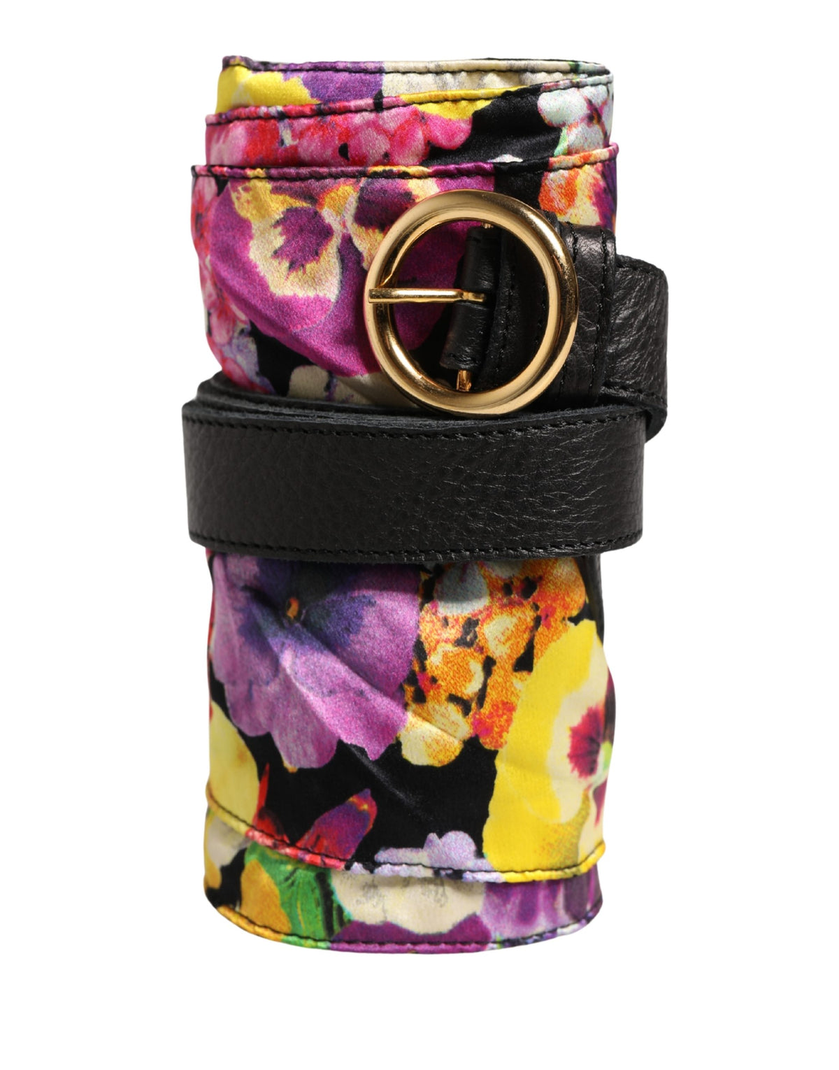Cavalli Class Multicolor Floral Wide Waist Gold Metal Buckle Cintura Belt - Eljoys Fashion 