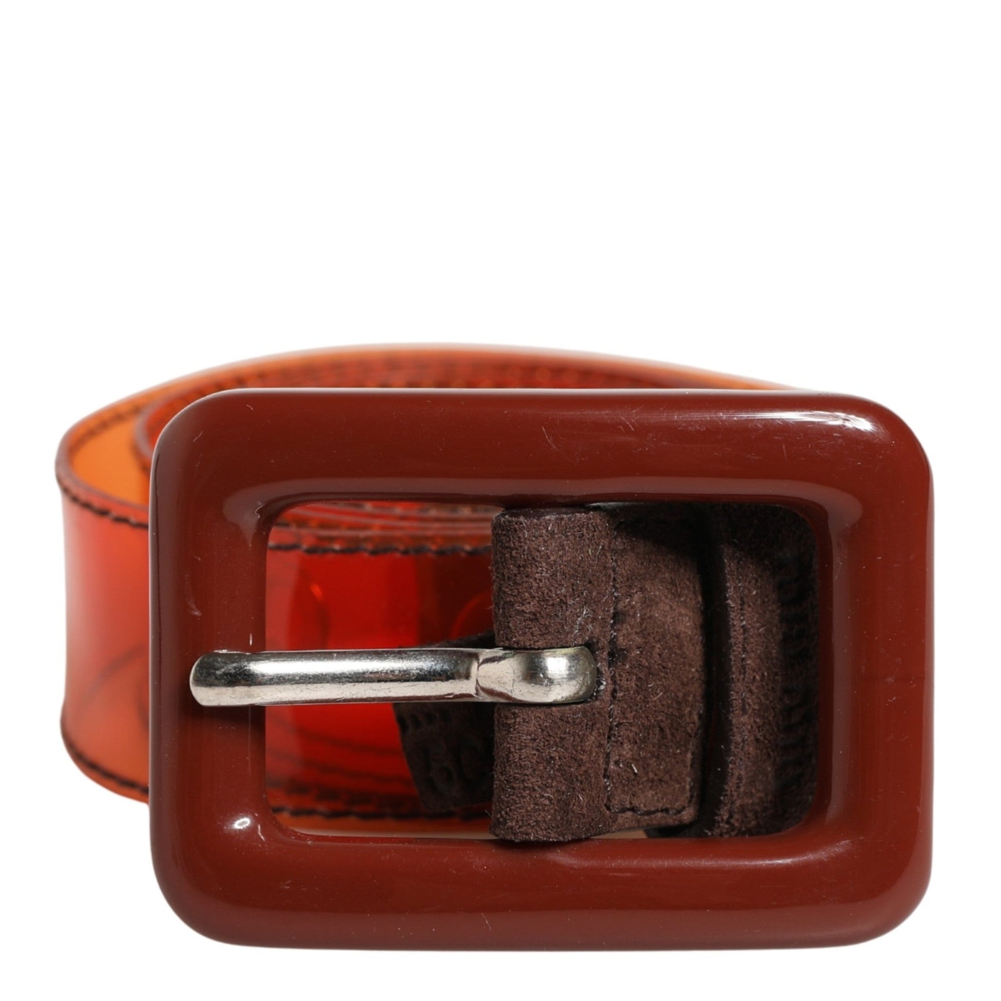 Miu Miu Orange PVC Waist Women Cintura Square Buckle Belt