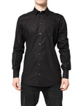 Dolce & Gabbana Black GOLD Cotton Collared Formal Dress Shirt - Eljoys Fashion 