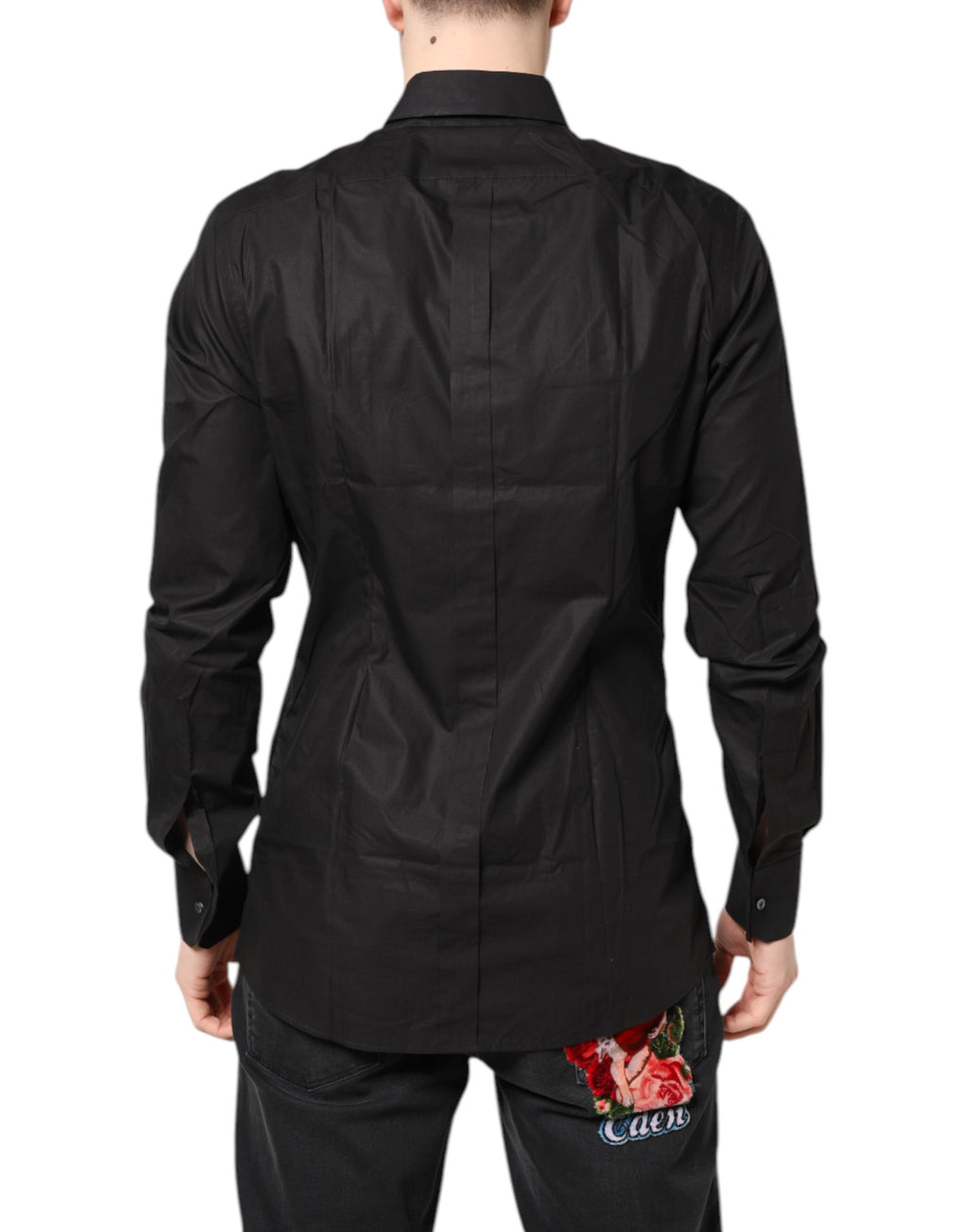 Dolce & Gabbana Black GOLD Cotton Collared Formal Dress Shirt - Eljoys Fashion 