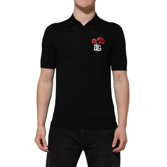 Dolce & Gabbana Black Wool Logo Floral Short Sleeve T-shirt