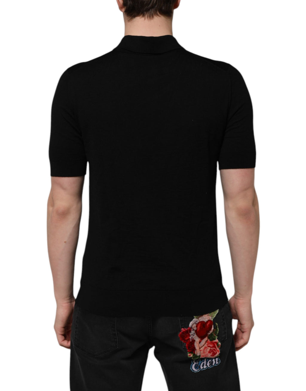 Dolce & Gabbana Black Wool Logo Floral Short Sleeve T-shirt - Eljoys Fashion 