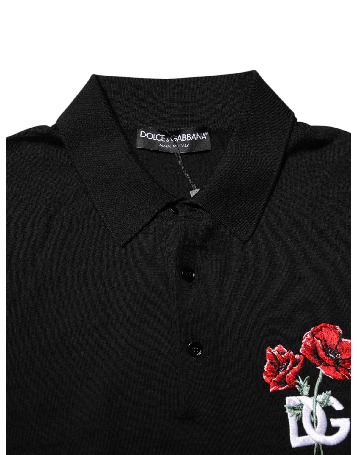 Dolce & Gabbana Black Wool Logo Floral Short Sleeve T-shirt - Eljoys Fashion 