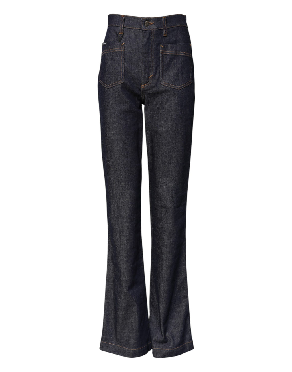 Dark blue cotton denim flared wide-leg jeans by Dolce & Gabbana, showcasing a stylish and fitted design with classic stitching.