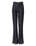 Dark blue cotton denim flared wide-leg jeans by Dolce & Gabbana, showcasing a stylish and fitted design with classic stitching.