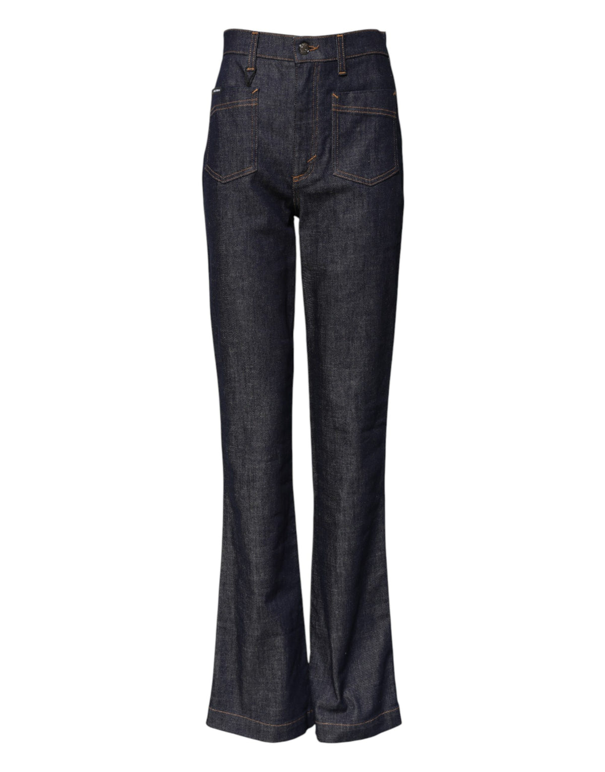 Dark blue cotton denim flared wide-leg jeans by Dolce & Gabbana, showcasing a stylish and fitted design with classic stitching.