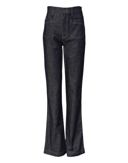 Dolce & Gabbana Dark Blue Cotton Flared Wide Leg Denim Jeans Dolce & Gabbana