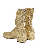 Dolce & Gabbana Gold Sequined Short Boots Stretch Shoes