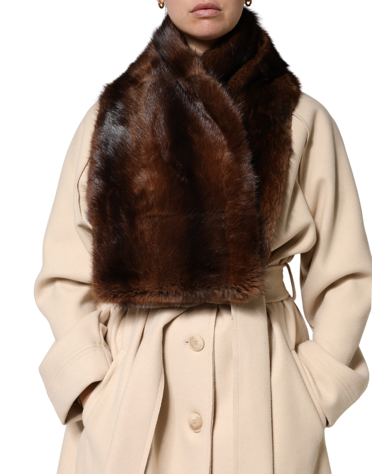 Dolce & Gabbana Black Brown Stripe Fur Shawl Wrap Scarf