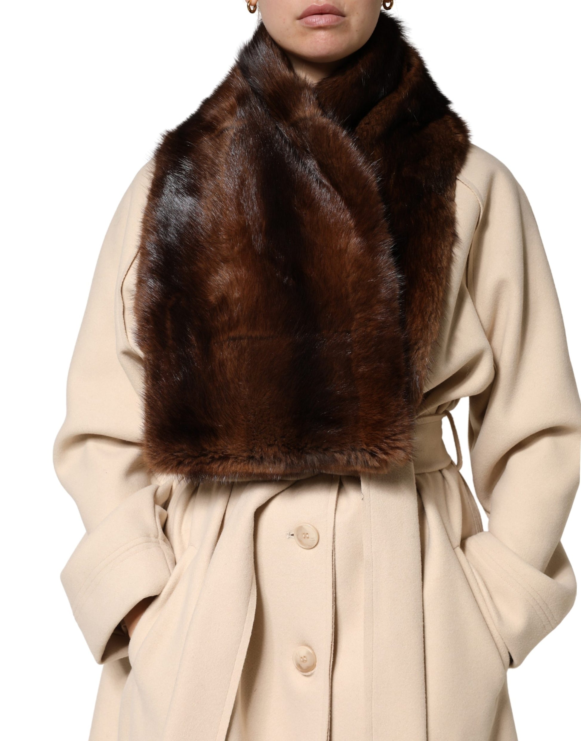 Dolce & Gabbana Black Brown Stripe Fur Shawl Wrap Scarf Dolce & Gabbana