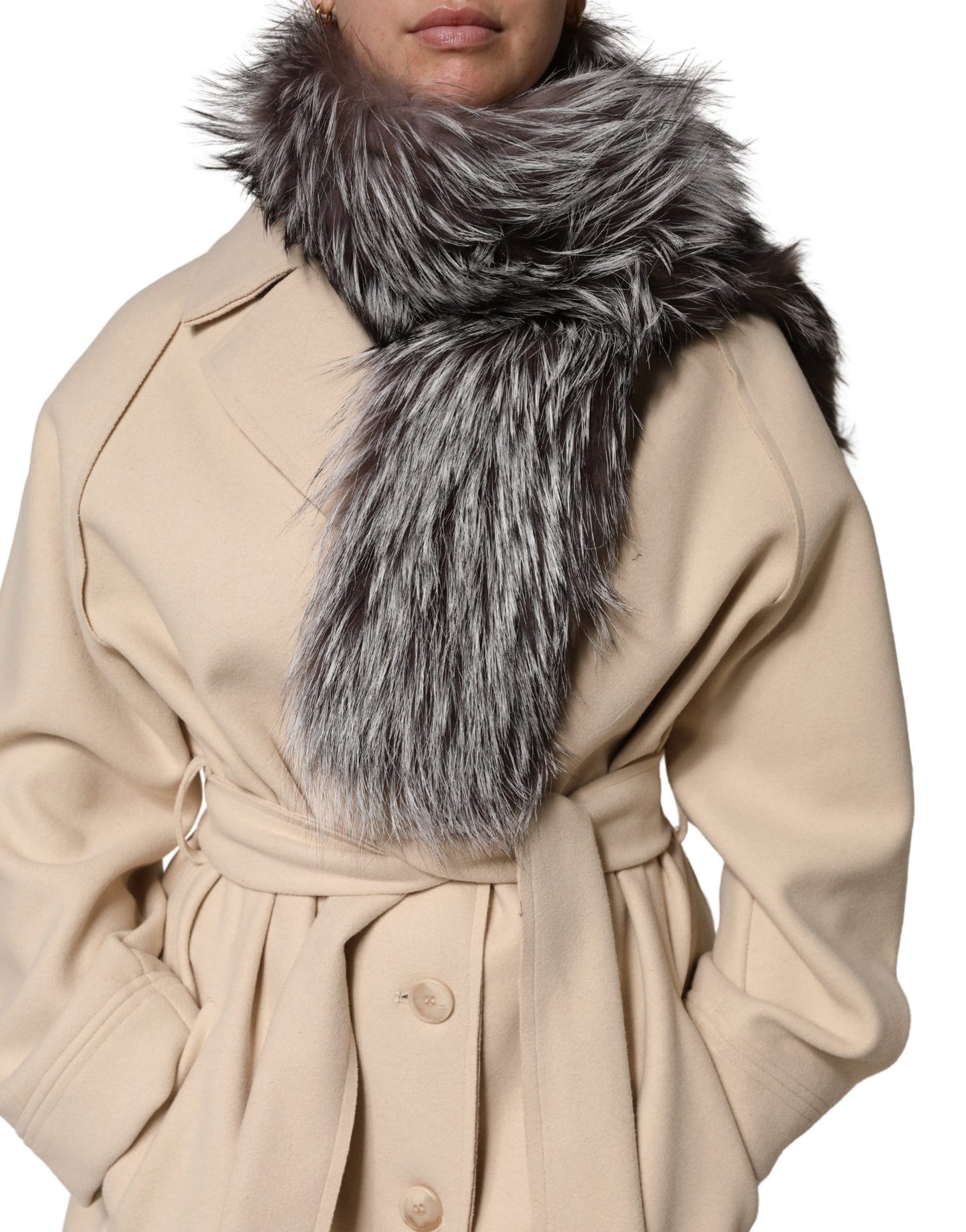 Dolce & Gabbana Gray Fox Fur Neck Wrap Warmer Winter Scarf Dolce & Gabbana