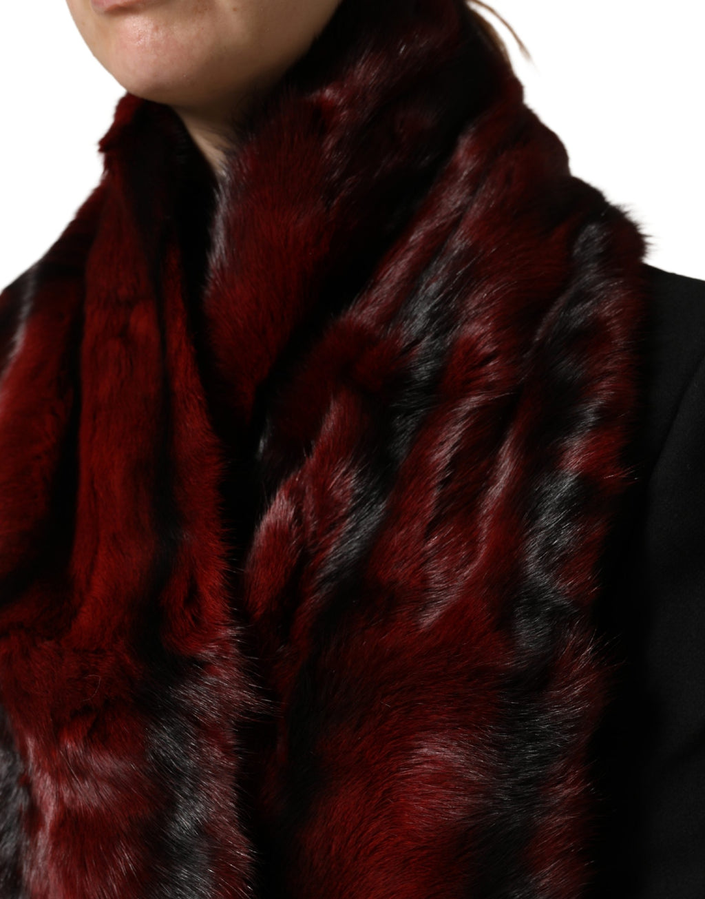 Dolce & Gabbana Black Red Stripe Fur Shawl Neck Wrap Scarf - Eljoys Fashion 