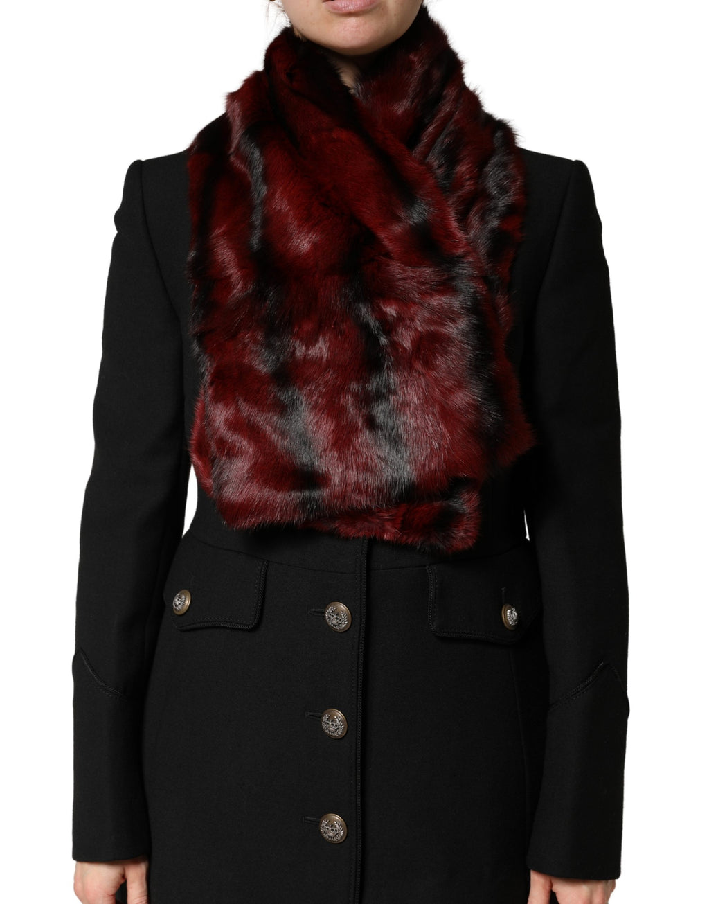 Dolce & Gabbana Black Red Stripe Fur Shawl Neck Wrap Scarf - Eljoys Fashion 