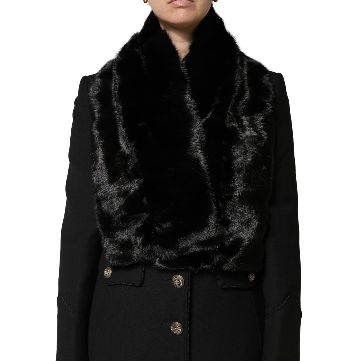 Dolce & Gabbana Black Fur Shawl Neck Wrap Cover Collar Scarf - Eljoys Fashion 