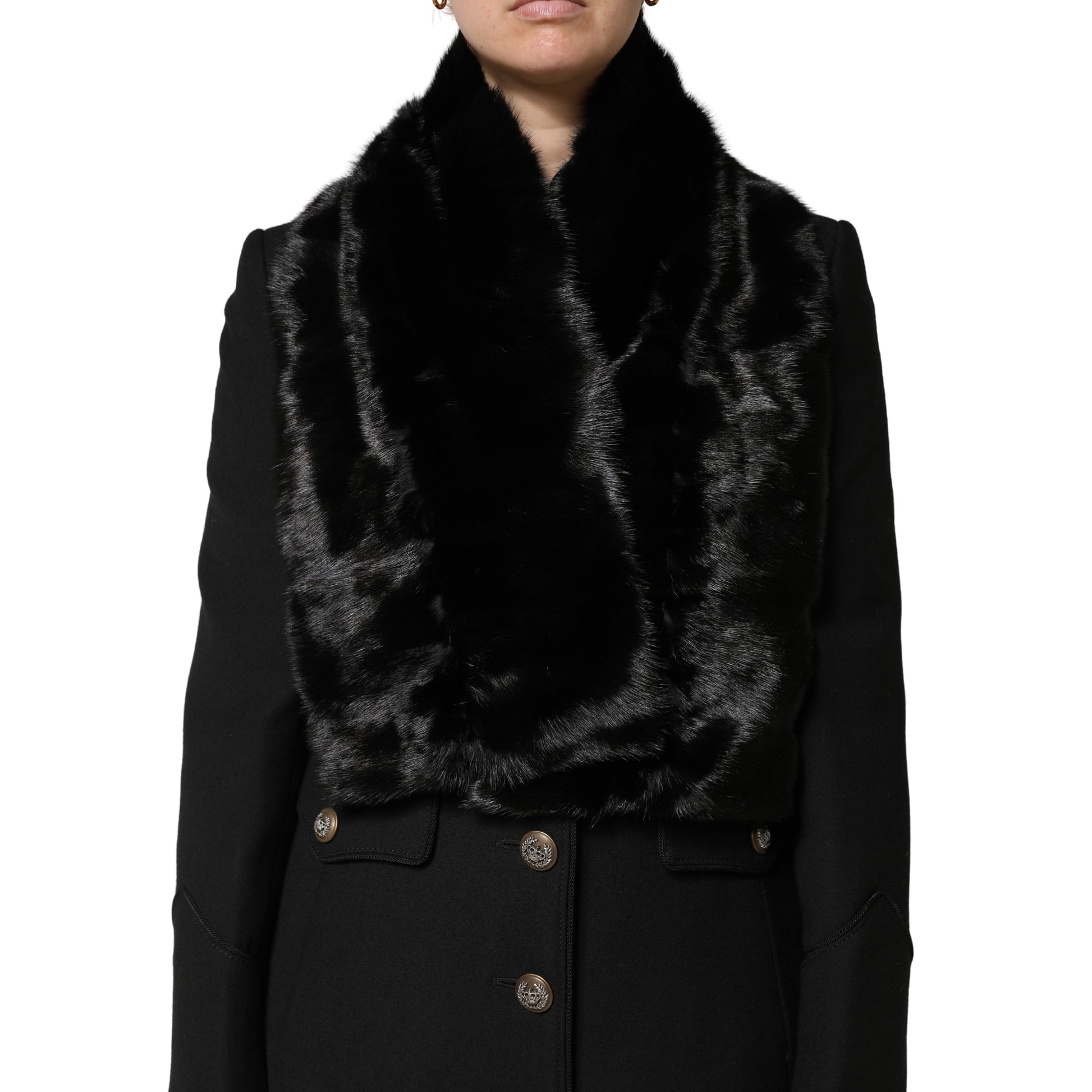 Dolce & Gabbana Black Fur Shawl Neck Wrap Cover Collar Scarf Dolce & Gabbana