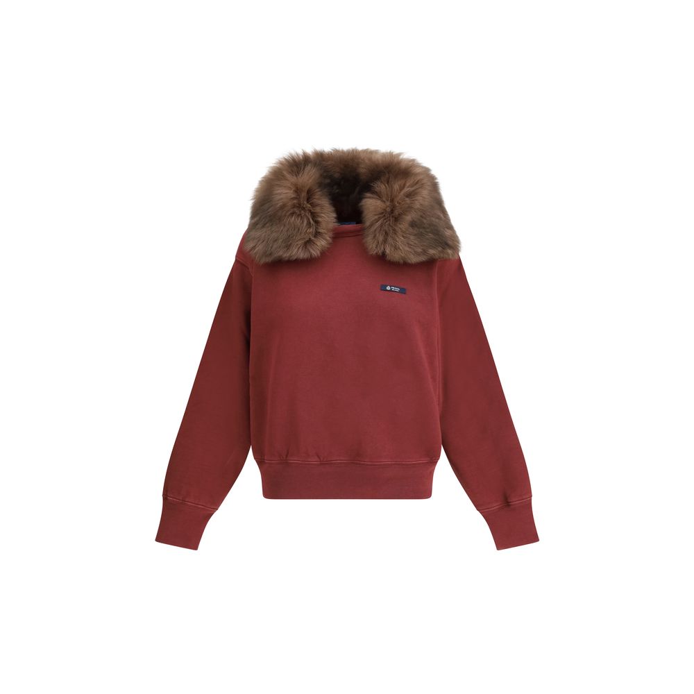 Prada Bordeaux cotton sweatshirt with a relaxed fit, featuring the Prada logo on the chest and ribbed cuffs and hem.