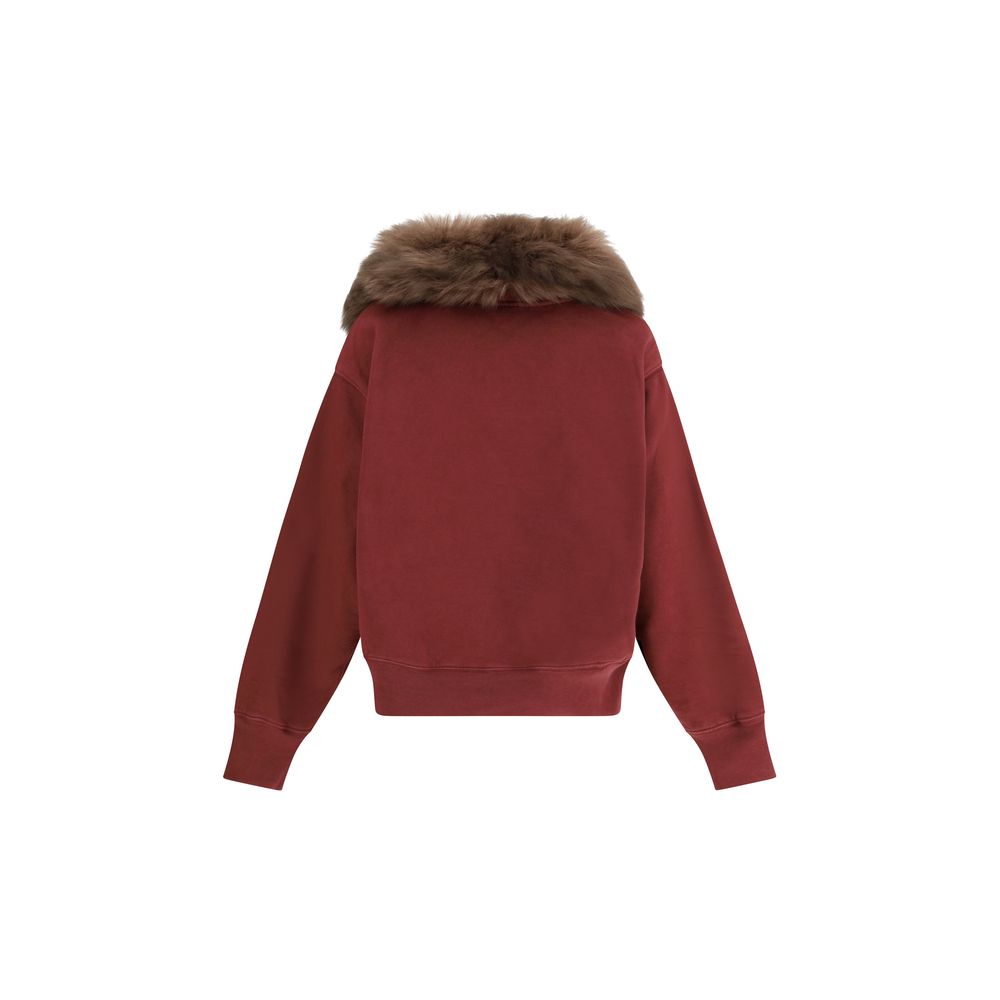 Prada Bordeaux cotton sweatshirt with crew neck and long sleeves, featuring subtle branding and comfortable fit.