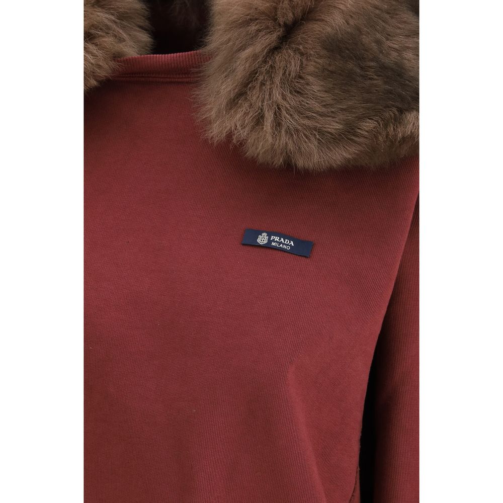 Prada Bordeaux cotton sweatshirt with crew neck and long sleeves, featuring subtle branding and a comfortable fit.