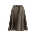 Prada bicolor recycled polyester midi skirt with a sleek design and modern silhouette, shown in a stylish side view.