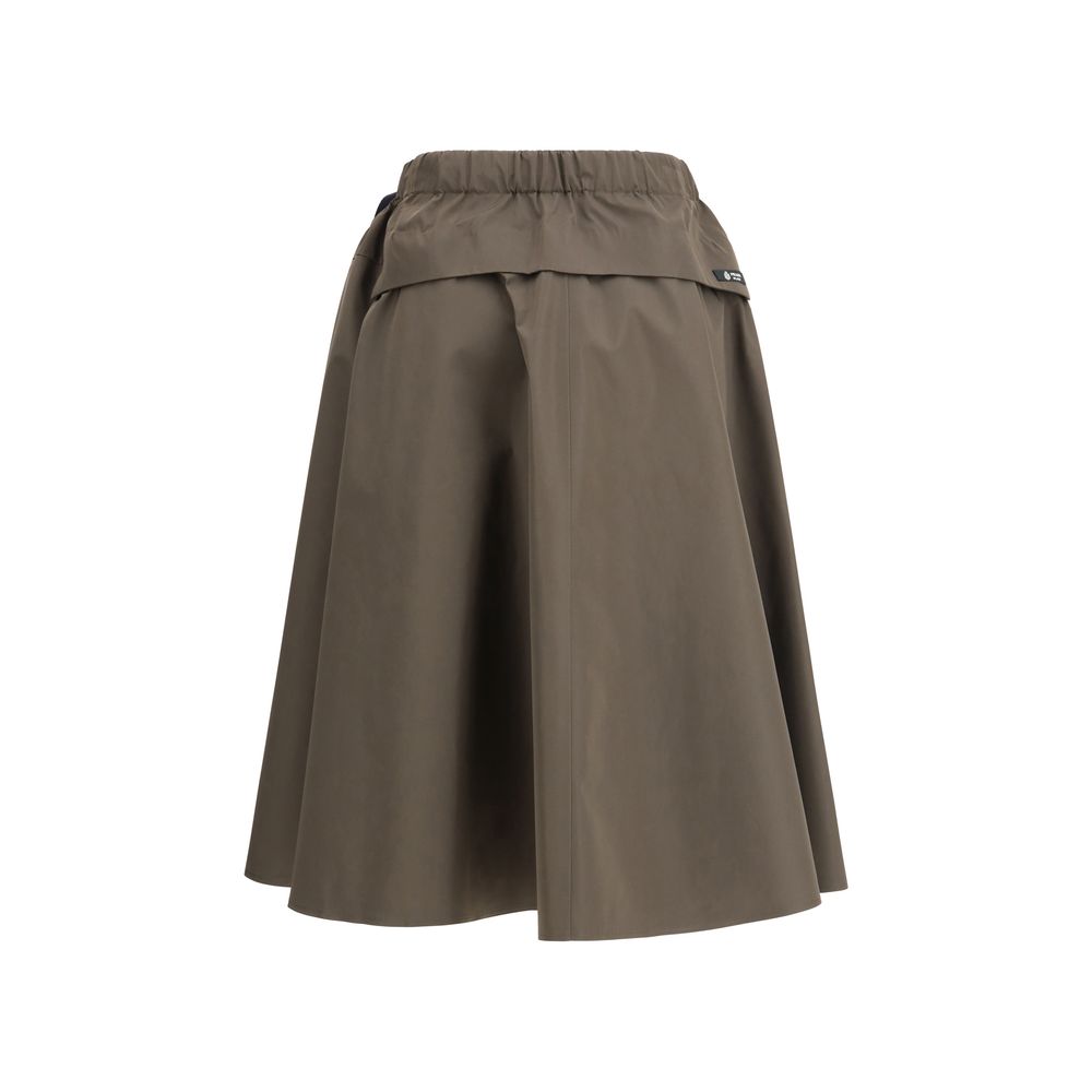 Prada bicolor recycled polyester midi skirt with a stylish design, featuring a sleek, modern silhouette and vibrant color accents.
