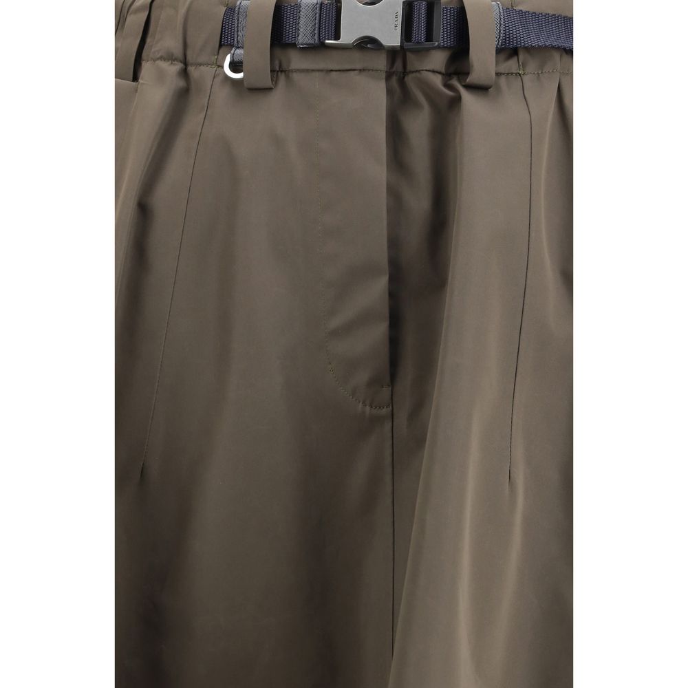 Prada bicolor recycled polyester midi skirt featuring a sleek design and modern style, shown in a close-up image.