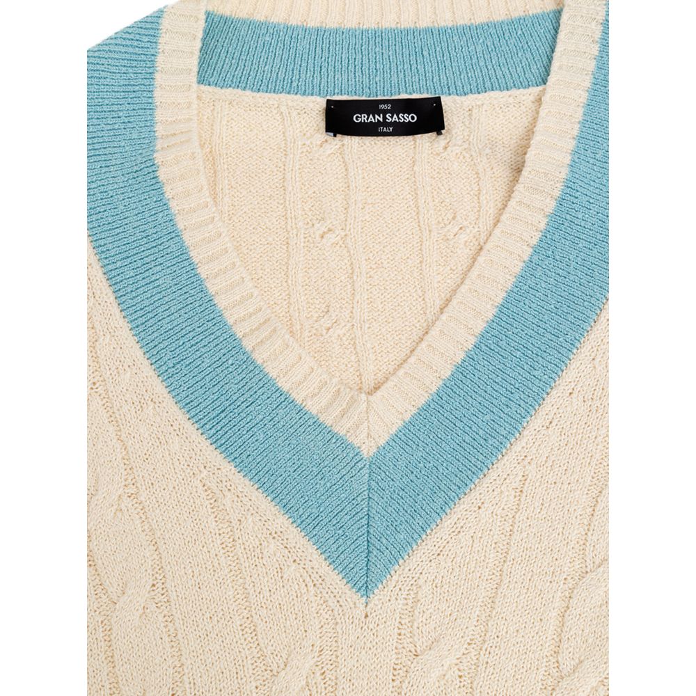 White cotton sweatshirt from Gran Sasso with a crewneck, shown on a hanger, highlighting its soft fabric and casual fit.