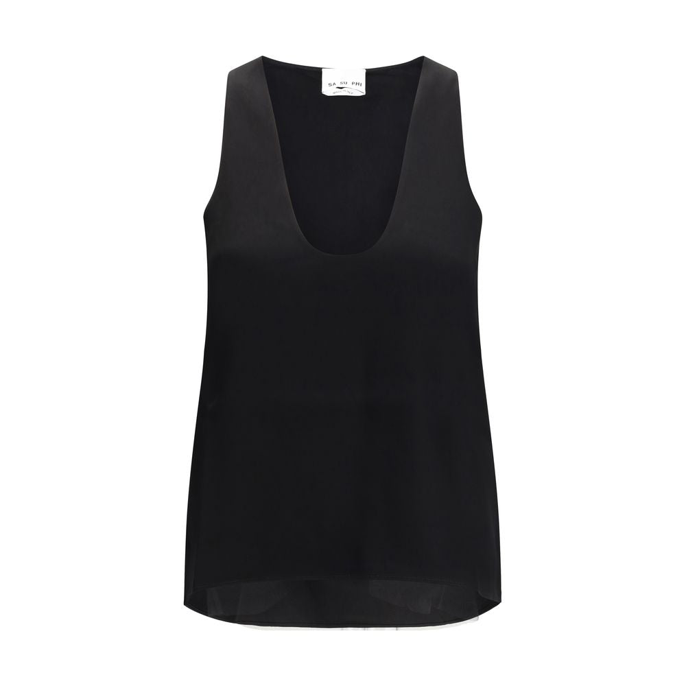 SA SU PHI Black Silk Sleeveles T-Shirt SA SU PHI