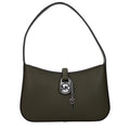Green leather Michael Kors handbag with structured design and gold-tone hardware, featuring top handles and a detachable shoulder strap.